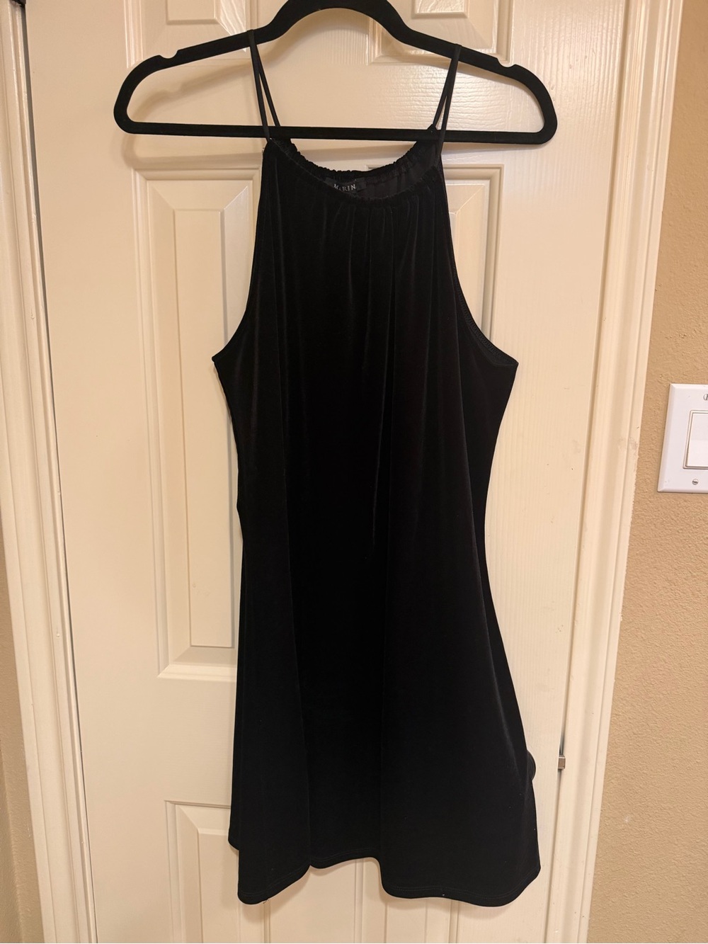 MARINA Black Velvet Mini Halter Dress